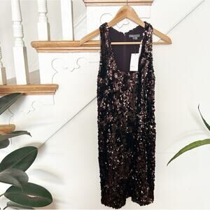 NWT Vince Brown Sequin Sleeveless Sheath Dress Scoop Neck Back Zip Size 2